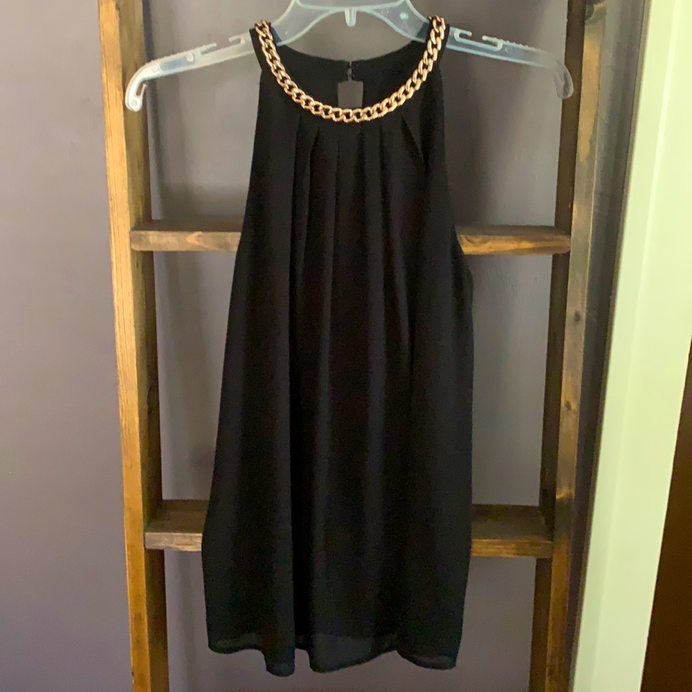 fab’rik Sleeveless Black Top, Gold Accent. Size S.